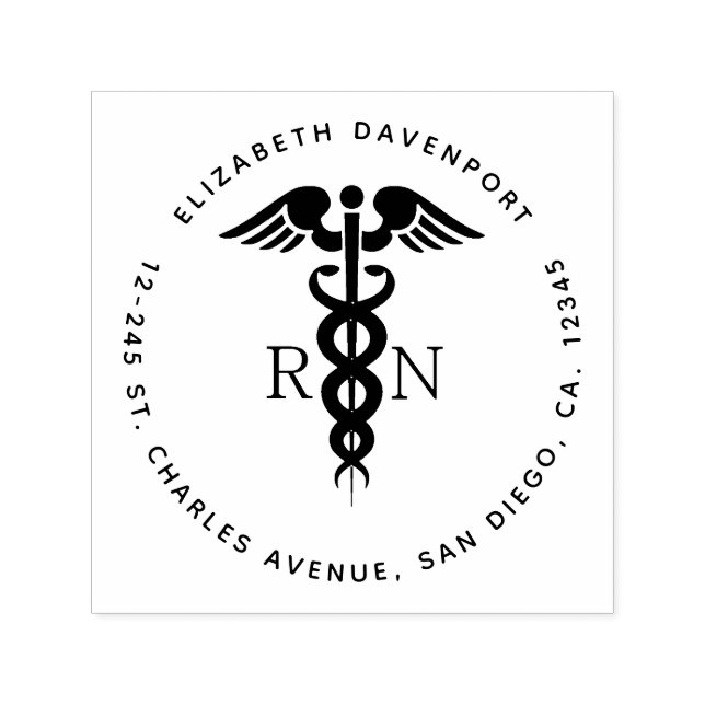 Black Silhouette Caduceus Registered Nurse RN Självfärgande Stämpel (Design)