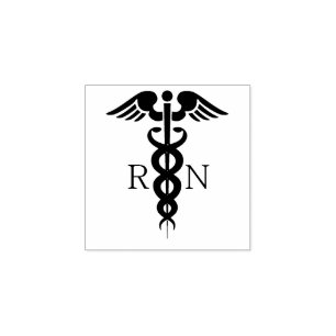 Black Silhouette Caduceus Registered Nurse RN Stämpel