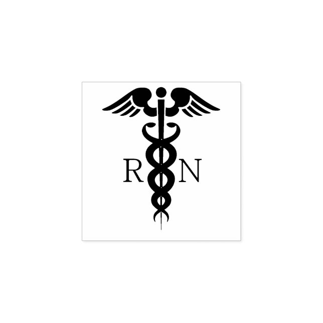 Black Silhouette Caduceus Registered Nurse RN Stämpel (Tryck)