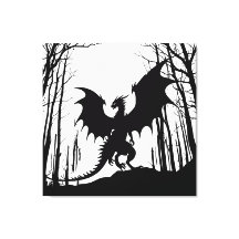 Black Silhouette Dragon on White - Fantasy |