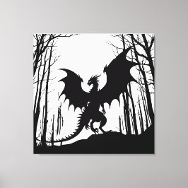 Black Silhouette Dragon on White - Fantasy | Canvastryck