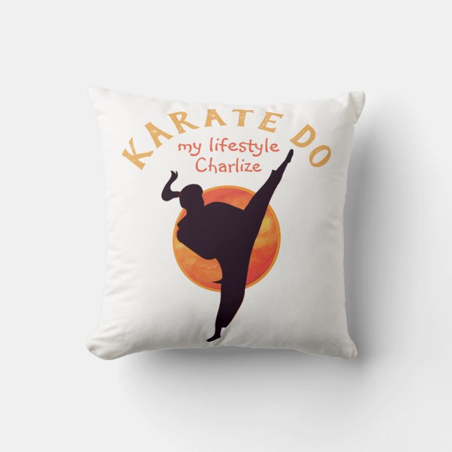 Black Silhouette Girly Sports Karate Martial Arts Kudde (Framsida)