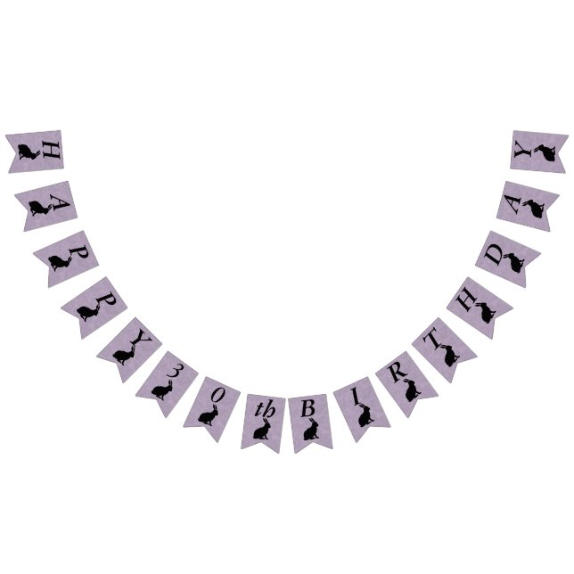 Black Silhouette Grattis på födelsedagen-kanin på  Vimplar (Alla)