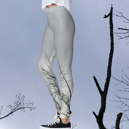 Black Silhouette Grenar Grått Himlar Leggings