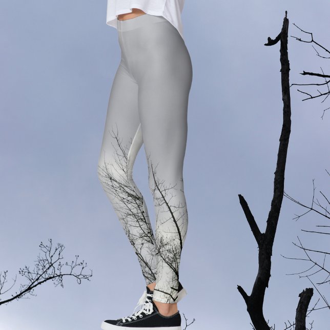 Black Silhouette Grenar Grått Himlar Leggings (Skapare uppladdad)