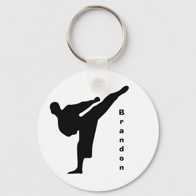 Black Silhouette Karate Keychain Nyckelring (Framsida)
