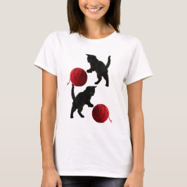 Black Silhouette Kitty, with red wool Ball T Shirt
