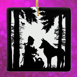 Black Silhouette Little Red Riding Huva Varg Skoge Julgransprydnad Keramik