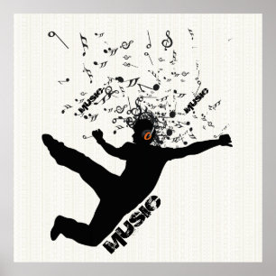 Black Silhouette Music Concept Design Dancing Man Poster