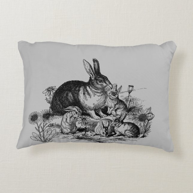 Black Silhouette Rabbit Family Accent Pillow Prydnadskudde (Baksidan)