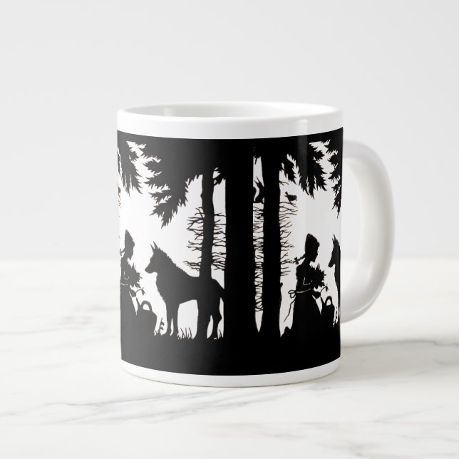 Black Silhouette Red Riding Huva Varg Skogen Jumbo Mugg (Framsida höger)