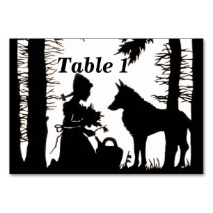 Black Silhouette Red Riding Huva Varg under Träd Bordsnummer