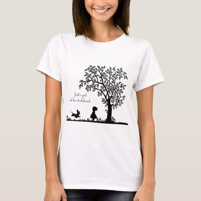 Black Silhouette Running Dachshund T Shirt (Framsida)