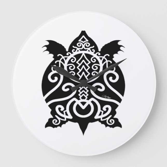 Black Silhouette Snapper Turtle Stor Klocka (Framsida)