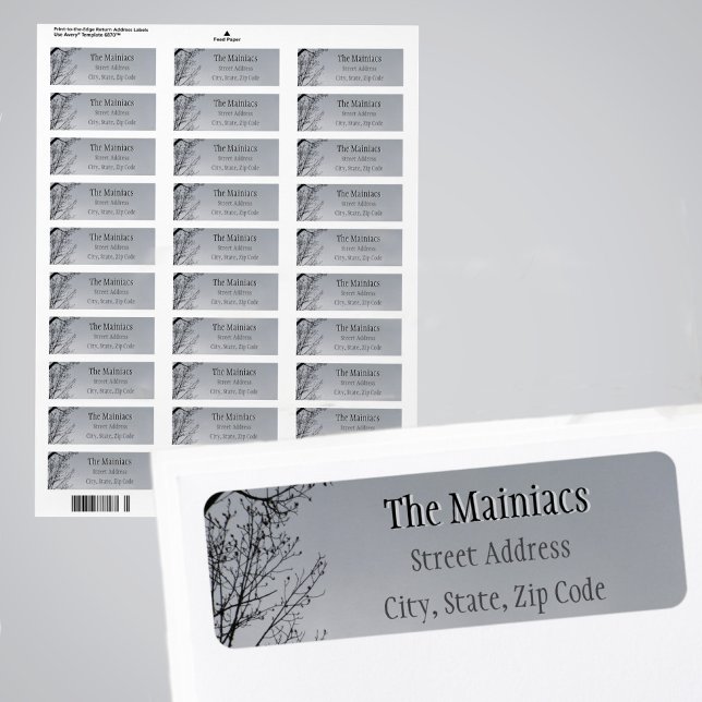 Black Silhouette Träd Grenar Grått Returadress Etikett (Skapare uppladdad)