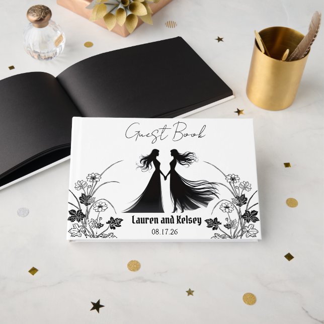 Black Silhouette Wedding Guest Gästböcker (Framsida öppen)