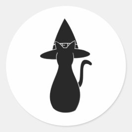 Black Silhouette Witchy Cat med magisk hatt Runt Klistermärke