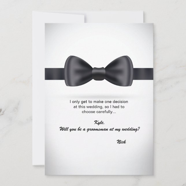 Black Silke Bow Tie Groomsman-begäran Inbjudningar (Framsida)