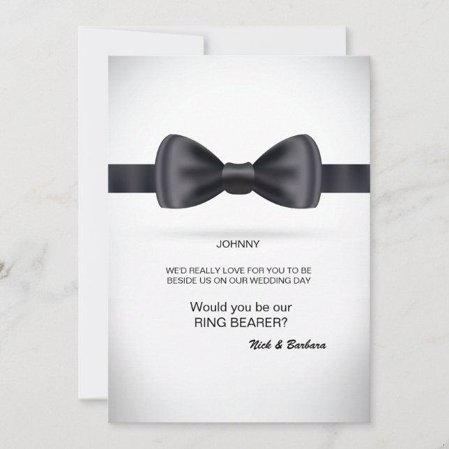 Black Silke Bow Tie Groomsman-begäran Inbjudningar (Framsida)
