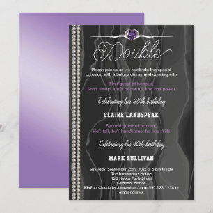 Black Silke, Pearls & Lila Vuxen Joint Birthday Inbjudningar