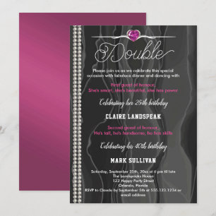 Black Silke, Pearls & Rosa Vuxen Joint Birthday Inbjudningar