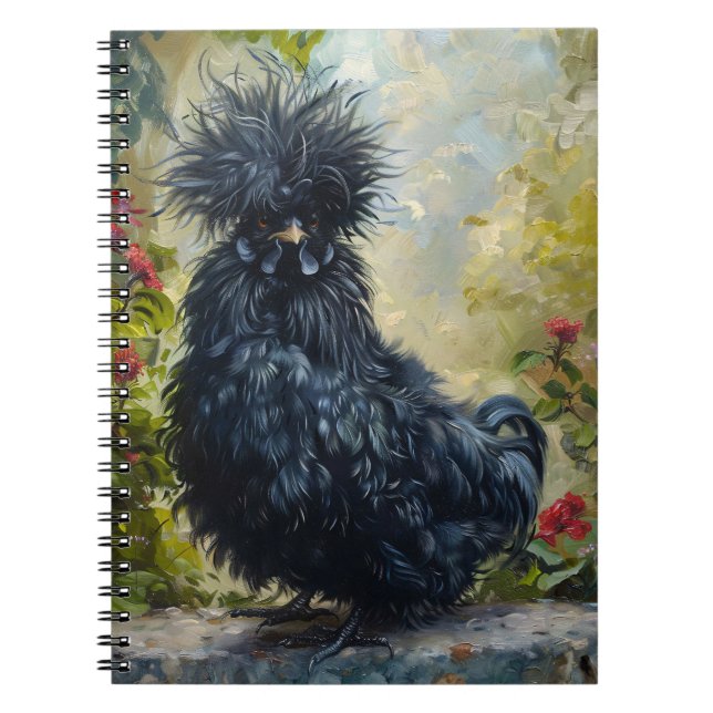 Black Silkie Chicken Painting Anteckningsbok (Framsidan)