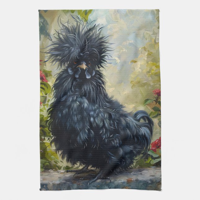 Black Silkie Chicken Painting Kökshandduk (Vertikal)
