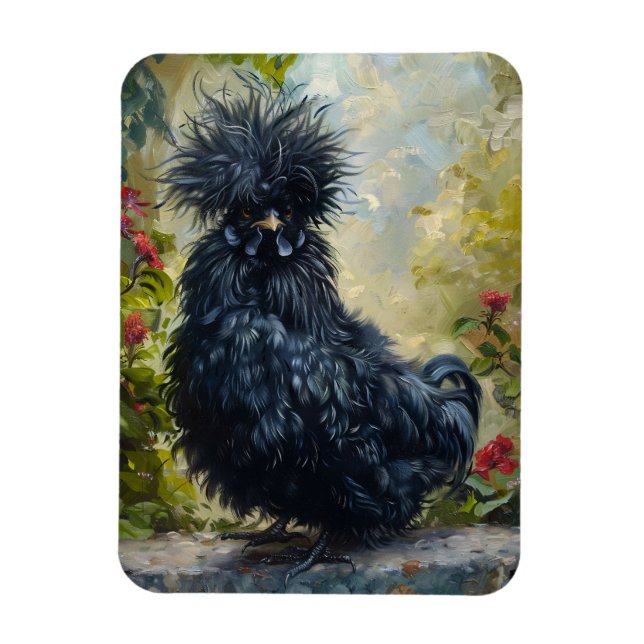 Black Silkie Chicken Painting Magnet (Vertikal)