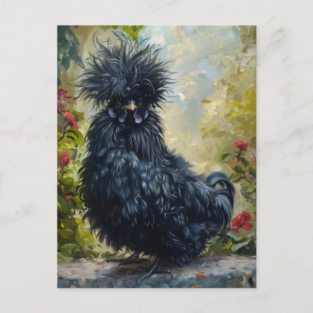 Black Silkie Chicken Painting Vykort (Framsida)
