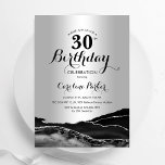 Black Silver Agate 30års födelsedag Inbjudningar<br><div class="desc">Svarta och silver-agate-inbjudan till 30års födelsedag. Elegantens moderna utformning med sten marble geode-bakgrund,  faux glitter silver och typsnitt för typografi. Trendig inbjudan-kortets perfekt för en snyggt kvinnor i firande. Skrivna Zazzle-inbjudningar eller digital utskrivbar mall för omedelbar nedladdning.</div>