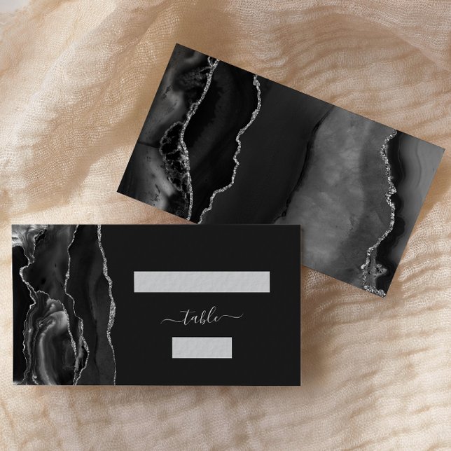 Black Silver Agate Bröllop Escort Placeringskort (Skapare uppladdad)
