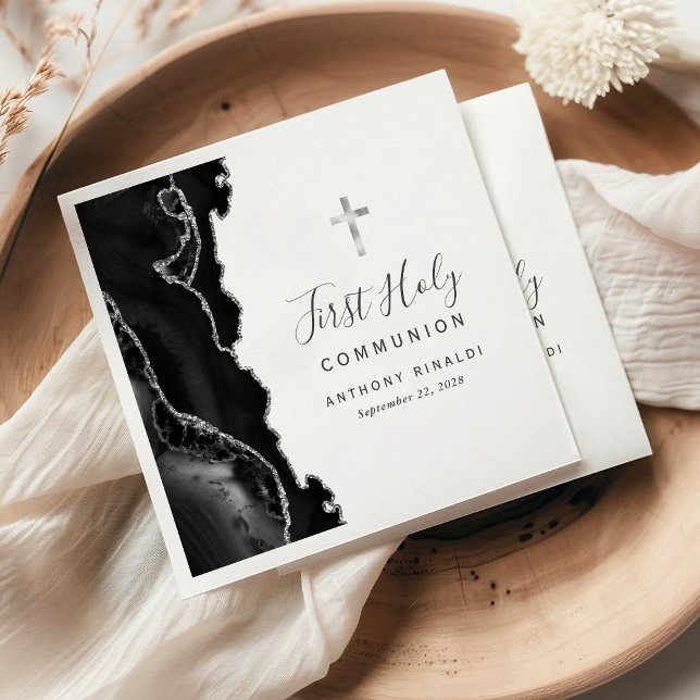 Black Silver Agate First Heliga Communion Pappersservett (Skapare uppladdad)