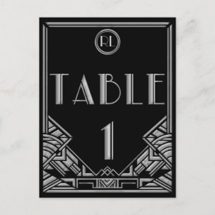 Black Silver Art Deco Gatsby Stil Bordsnummer 1