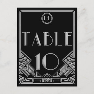 Black Silver Art Deco Gatsby Stil Bordsnummer 10