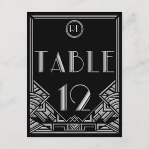 Black Silver Art Deco Gatsby Stil Bordsnummer 12