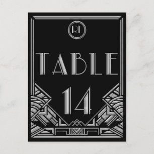 Black Silver Art Deco Gatsby Stil Bordsnummer 14