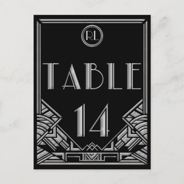Black Silver Art Deco Gatsby Stil Bordsnummer 14 (Framsida)