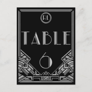 Black Silver Art Deco Gatsby Stil Bordsnummer 6