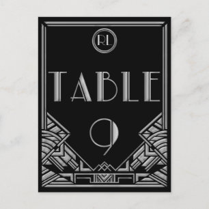Black Silver Art Deco Gatsby Stil Bordsnummer 9