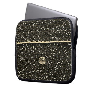 Black Silver Artisan Crochet Print Electronics Bag Laptop Fodral