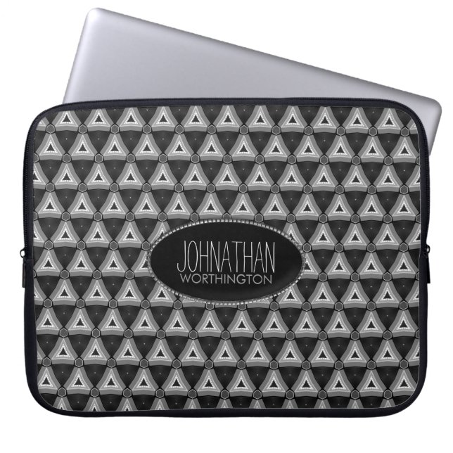 Black Silver Aztec Triangles mönster Laptop sleeve (Framsidan)