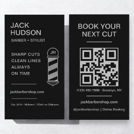 Black Silver Barbershop Barber Haircut QR-kod Visitkort