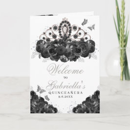 Black & Silver Blommigt Tiara Quinceanera Program