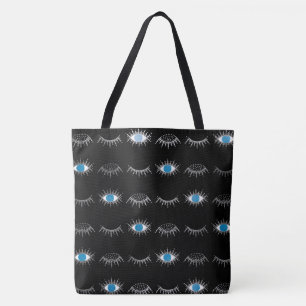 Black & Silver Blue Evil Öga Eyelash Nazar Mati Tygkasse