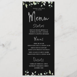 Black & Silver Calligraphy Greenery Bröllop Meny