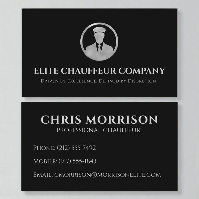 Black Silver Chauffeur Driver Metallic  Visitkort (Skapare uppladdad)