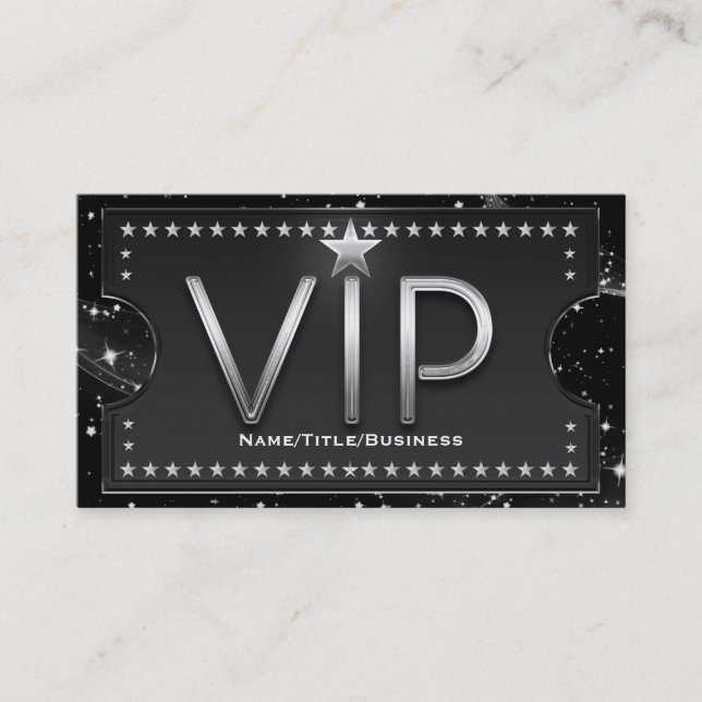 Black & Silver Chic Glam VIP Anpassningsbar Biljet Visitkort (Framsida)