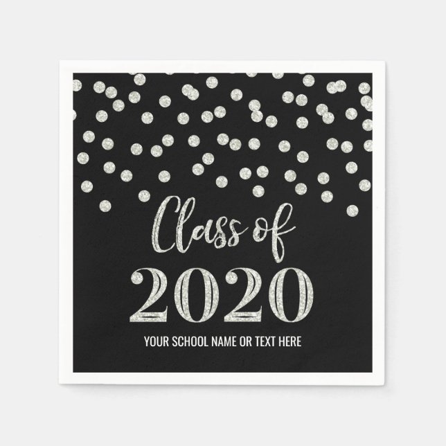 Black Silver Confetti-klass 2020 Studenten Pappersservett (Framsidan)