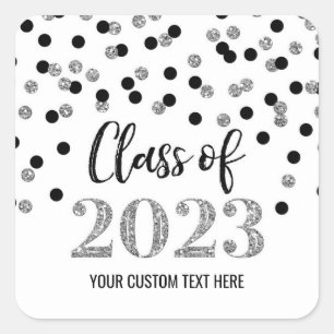 Black Silver Confetti Studenten 2023 Fyrkantigt Klistermärke