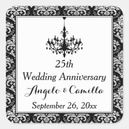 Black, Silver Damask 25-årsjubileum Sticker Fyrkantigt Klistermärke
